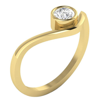 6.50 MM SI1 G 0.30 Ct 14K Solid Gold Solitaire Wedding Ring Genuine Diamond Bezel Set