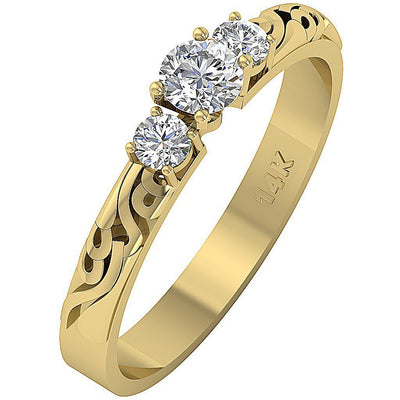 Three Stone Anniversary Ring Round Diamond I1 G 0.50 Ct 14k Solid Gold Prong Set 4.10 MM