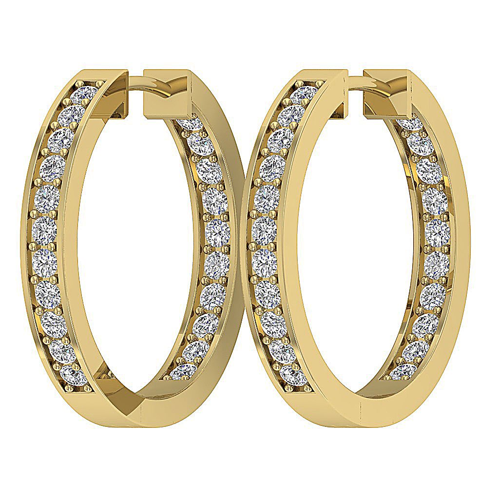 14kYellowGoldNaturalCutDiamondChannelSetHoopsEarring