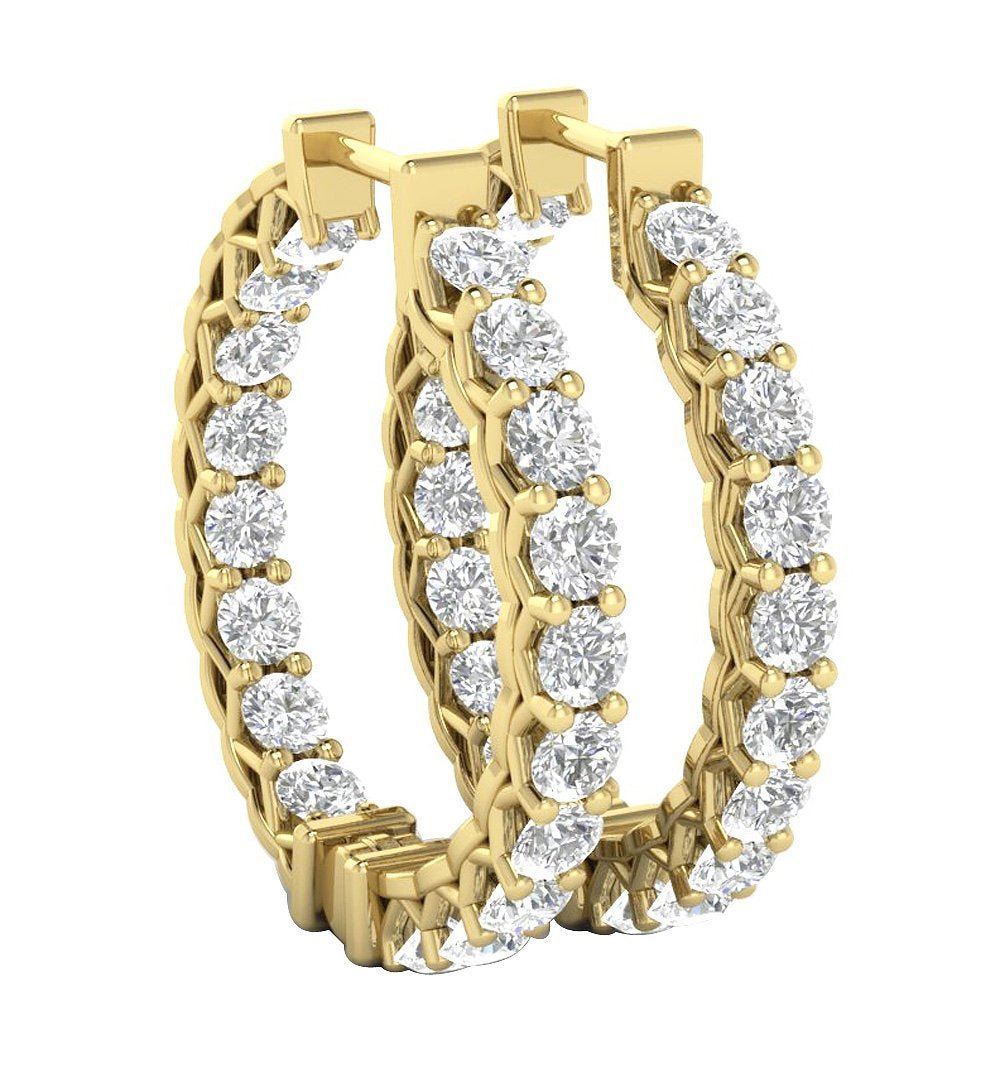VVS1/VS1/SI1/I1 G 1.50 Ct Inside Outside Hoop Engagement Earrings 18k/14k Yellow Gold Natural Diamond Prong Set