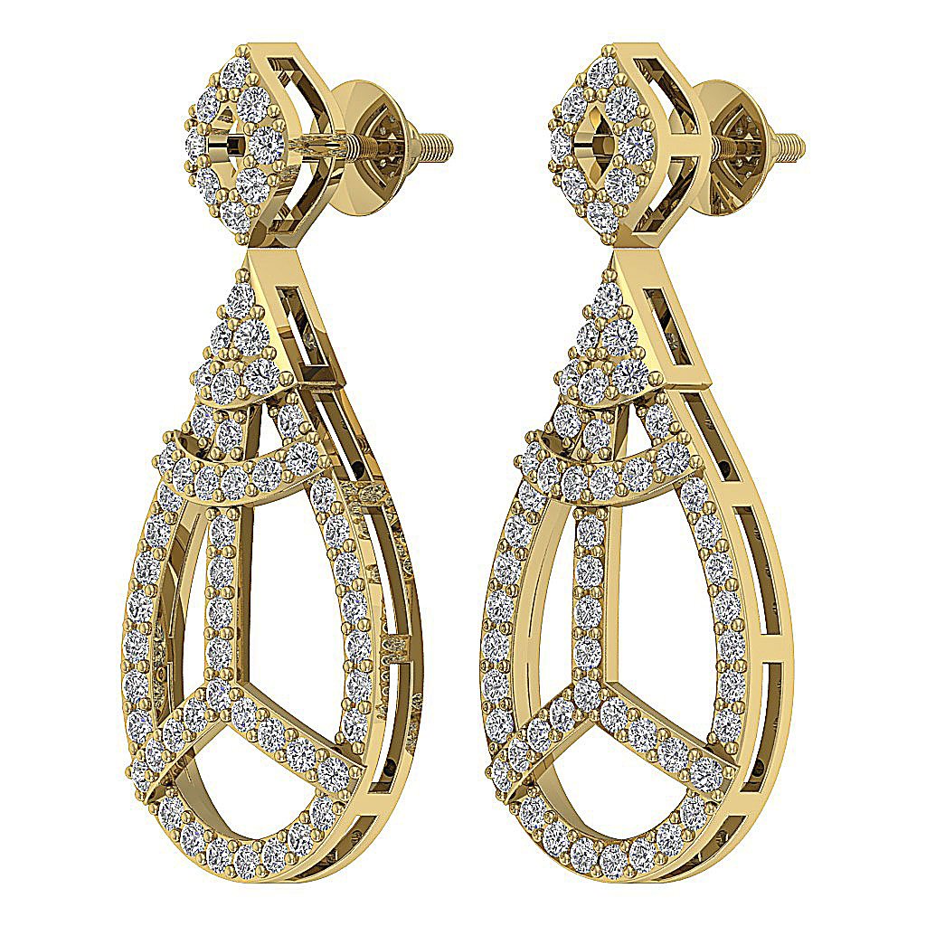 18k/14k Rose Gold Dangle Engagement Earrings Natural Diamond VVS1/VS1/SI1/I1 G 1.10 Ct Prong Set