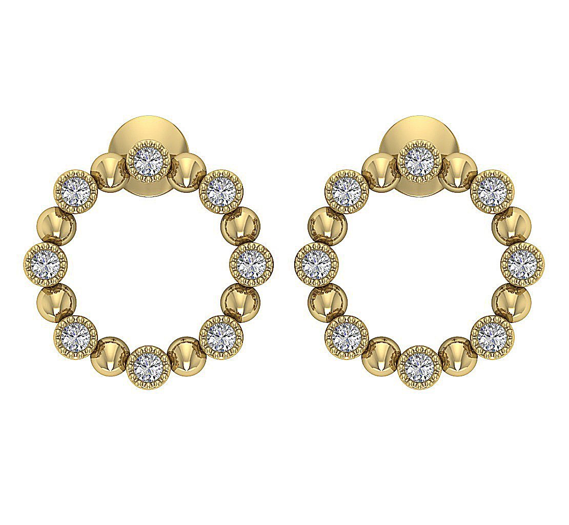 SI1/I1 G 0.50 Ct Fashion Milgrain Engagement Earrings Natural Diamond 18k/14k Yellow Gold Bezel Set