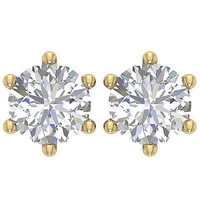 6 Prong Set Round Brilliant Diamond Solitaire Stud Earring I1 G 2.10 Ct 14k Gold