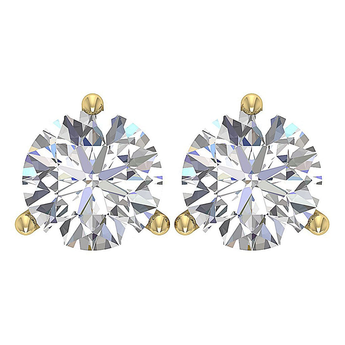 Martini 3 Prong Set Solitaire Stud Earring 14k Gold I1 G 2.50 Ct Round Cut Diamond