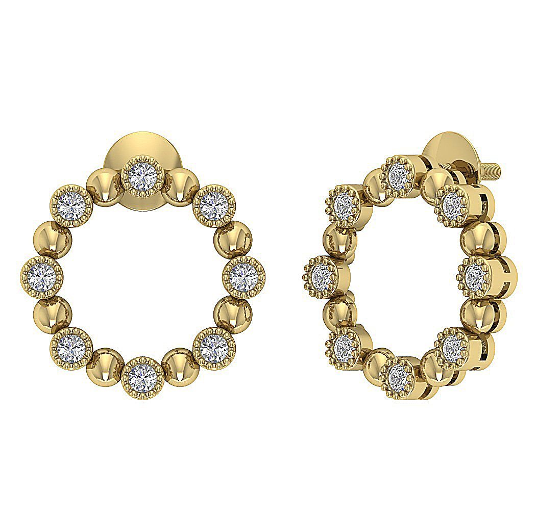SI1/I1 G 0.50 Ct Fashion Milgrain Engagement Earrings Natural Diamond 18k/14k Yellow Gold Bezel Set