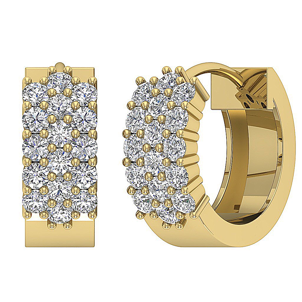 Side View 14k Yellow Gold Natural Diamond Hoops Earring