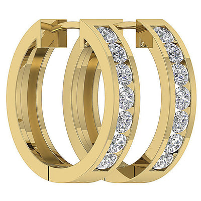 18k/14k Rose Gold Medium Hoops Wedding Earrings Genuine Diamond VVS1/VS1/SI1/I1 0.80 Ct Channel Set