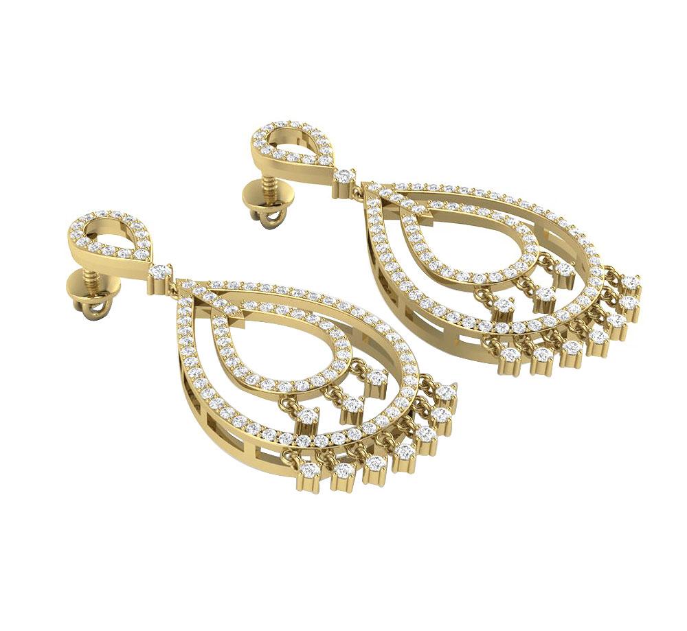 SI1/I1 G 1.75 Ct Chandelier Wedding Earrings Genuine Diamond 18k/14k Yellow Gold Prong Set
