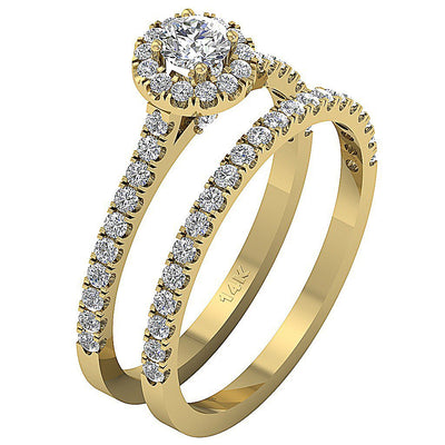 Designer Halo Wedding Ring Natural Diamond Prong & Pave Set SI1 G 1.00 Ct