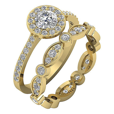 SI1 G 2.45 Ct Designer Halo Bridal Ring Set Natural Diamond Prong & Bezel Set