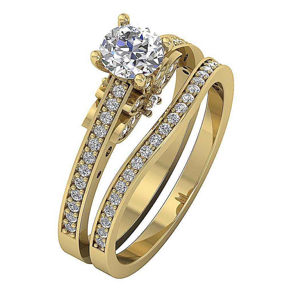 Couples Wedding Ring Sets Round Cut Diamond I1 G 1.10 Ct Prong Set 14k Gold