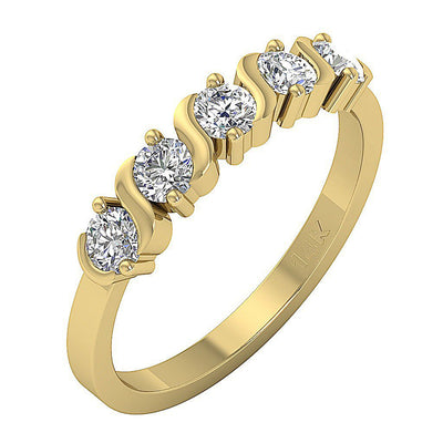 Natural Diamond Designer Five Stone Engagement Ring SI1 G 1.00 Ct 14k Solid Gold Prong Bar Set