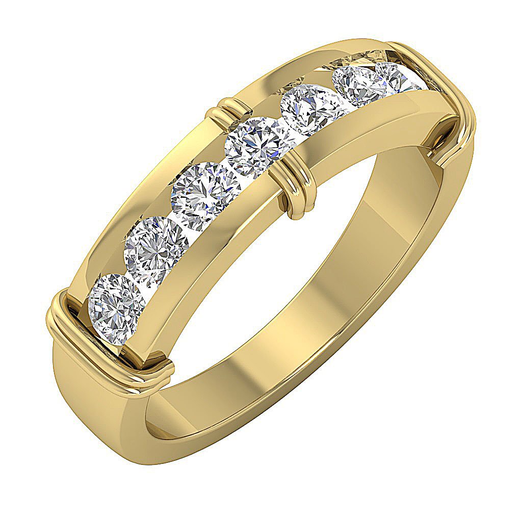 Mens Engagement Ring SI1/I1 G 1.10 Ct 14k Solid Gold Natural Diamond Channel Set Width 6.35MM