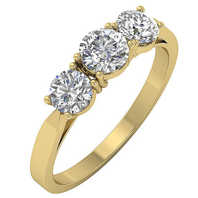Designer Three Stone Wedding Ring I1 G 1.00 Ct Natural Diamond Prong Set 14k Yellow Gold 4.55MM
