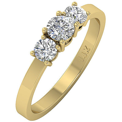 Three Stone Anniversary Ring Round Diamond I1 G 0.75 Ct 14k Solid Gold Prong Set 2.00 MM