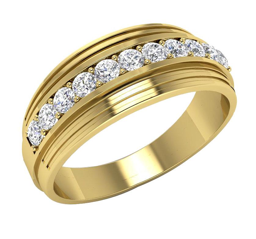 Mens Wedding Ring SI1/I1 G 0.55Ct 14k Solid Gold Natural Diamonds Channel Set Width 7.70MM