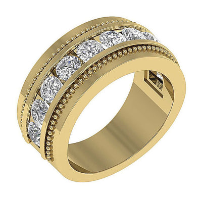 Mens Anniversary Ring SI1/I1 G 2.00Ct Round Diamond 14k Solid Gold Channel Set Width 10.00MM