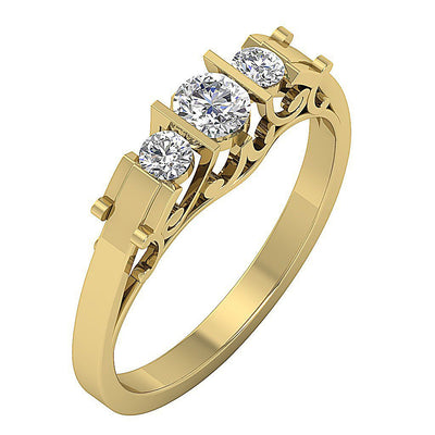 14k White Yellow Rose Gold Three Stone Engagement Ring Natural Diamond SI1 G 0.55 Ct Bar Set