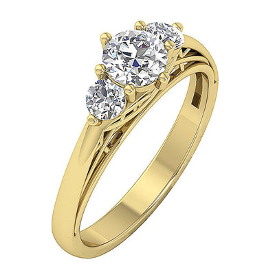 14K White Yellow Rose Gold Three Stone Anniversary Ring Round Diamond SI1 G 1.00 Ct Prong Set