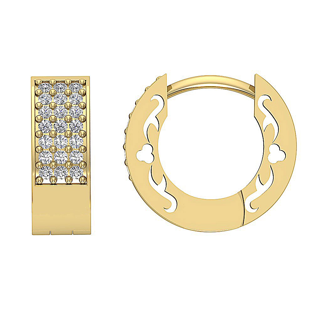 14k Yellow Gold Natural Diamond Small Hoops Huggie Earring