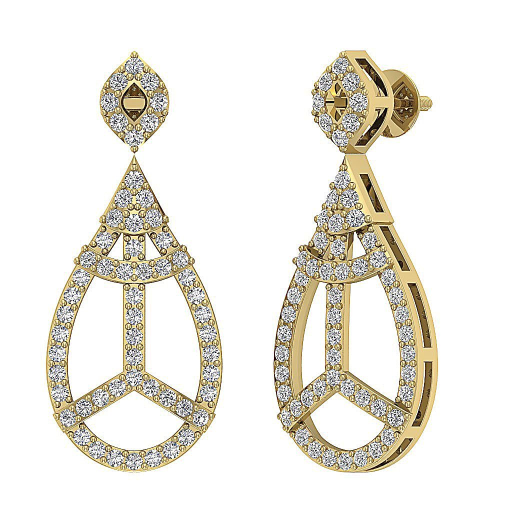18k/14k Rose Gold Dangle Engagement Earrings Natural Diamond VVS1/VS1/SI1/I1 G 1.10 Ct Prong Set