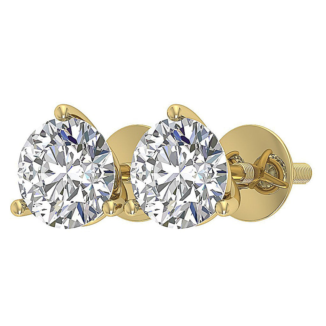 Martini 3 Prong Set Solitaire Stud Earring 14k Gold I1 G 2.50 Ct Round Cut Diamond