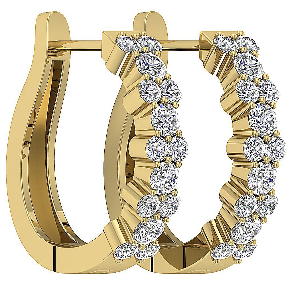 14k Yellow Gold Round Cut Diamond Hoops Earring Prong Set 