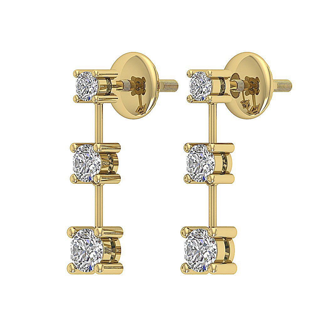 SI1/I1 G 0.55 Ct Dangle Engagement Earrings Natural Diamonds 18k/14k Yellow Gold Prong set