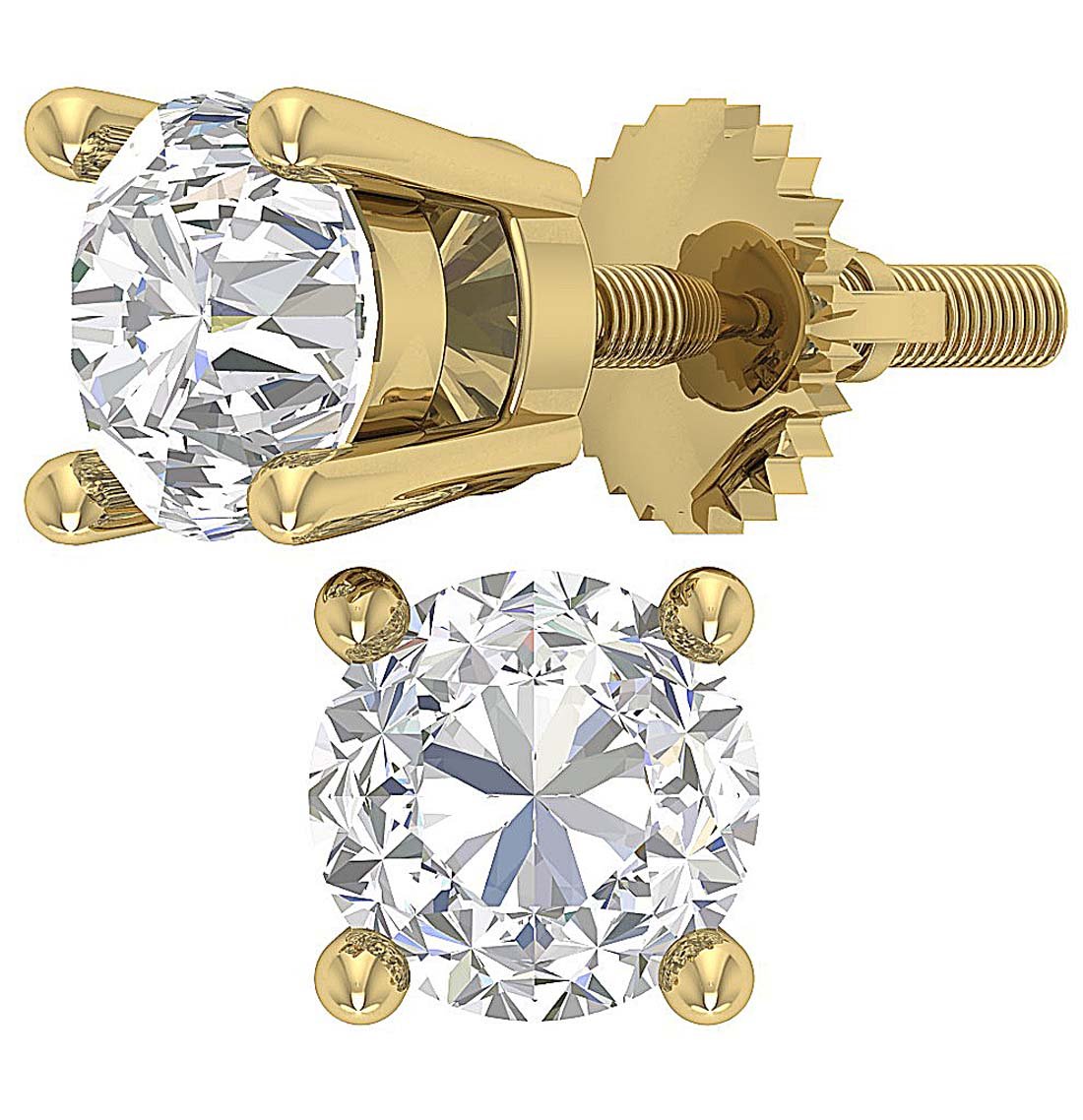 Natural Round Diamond Solitaire Studs Earrings I1 G 2.10 Ct 14k Solid Gold Prong Set
