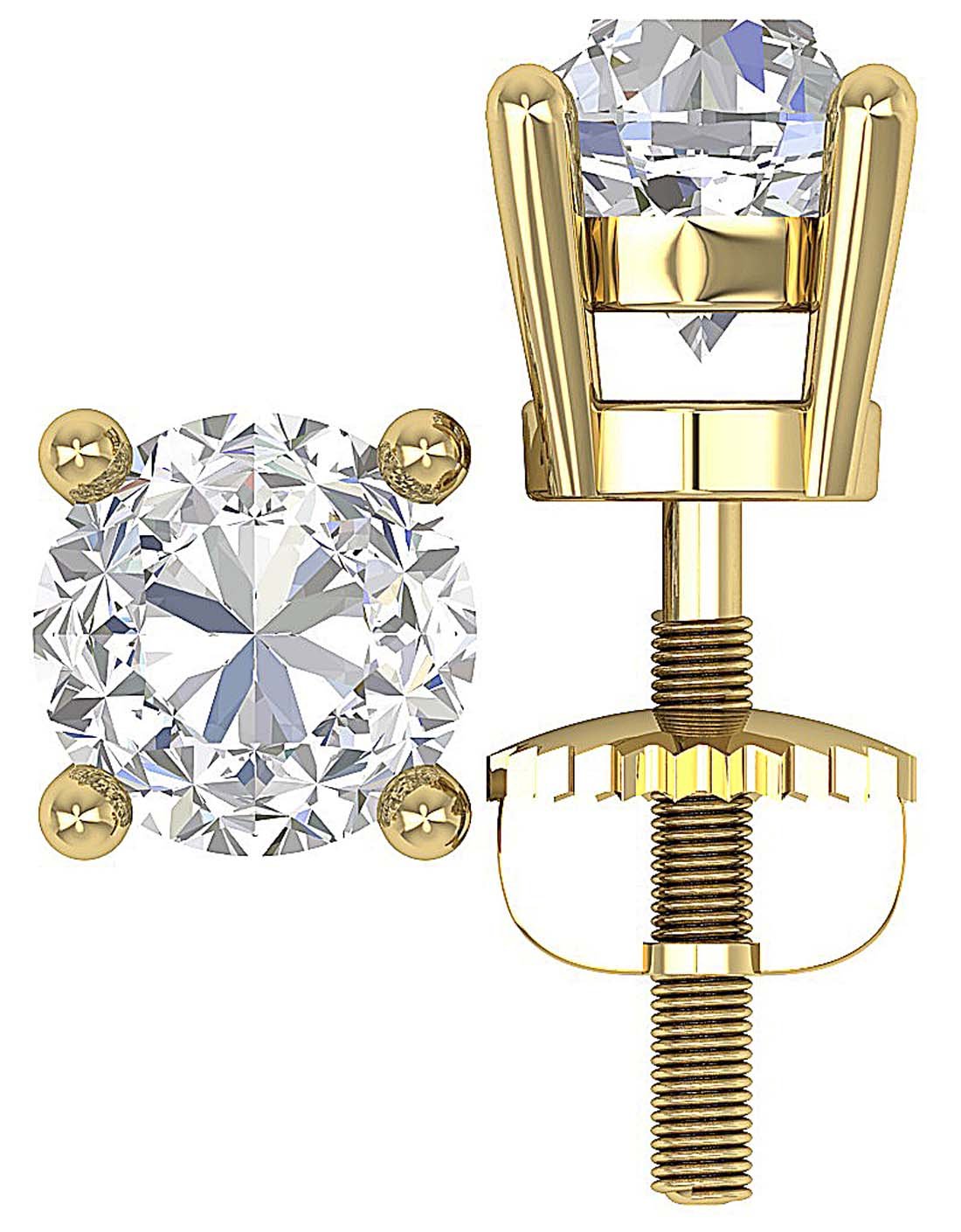 Natural Round Diamond Solitaire Studs Earrings I1 G 2.10 Ct 14k Solid Gold Prong Set