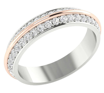 14K Rose Gold Prong Set Genuine Diamond VS1 E 1.50 Ct Two Tone Eternity Wedding Ring
