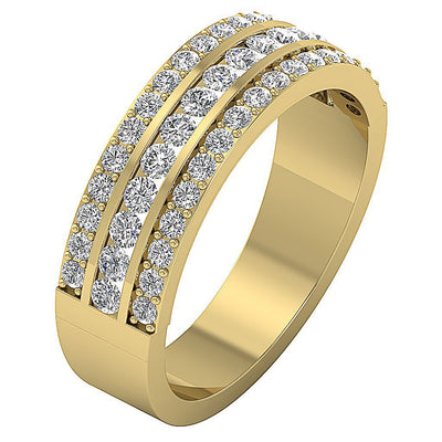 3 Row Wedding Ring I1 G 1.10 Ct Round Diamond Prong Set 14K Gold 6.30 MM