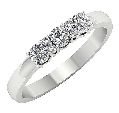 Prong Set Three Stone Wedding Ring Genuine Diamond SI1 G 0.60 Ct 14K Solid Gold 2.45 MM
