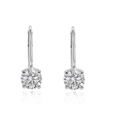 Lever Back Solitaire Stud Earring SI1 G 0.50 Ct 14k/18k Yellow Gold Round Diamonds