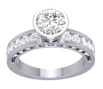 Bezel & Channel Set Solitaire Diamond Engagement Ring I1 G 2.35 Carat Natural Diamond 14K Gold