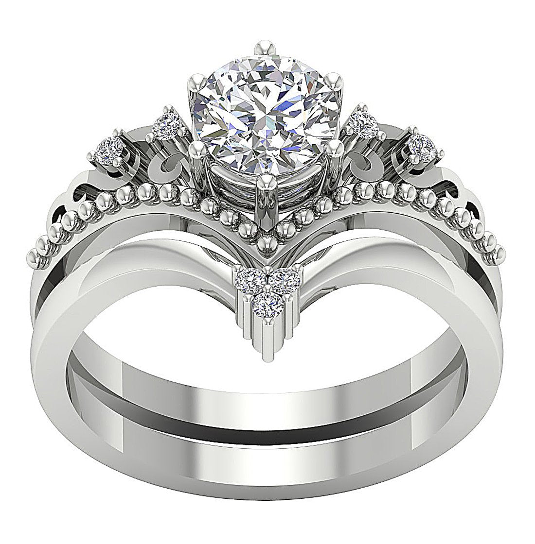 Matching Rings That Fit Together Natural Round Diamond I1 G 1.15 Carat 14k White Gold