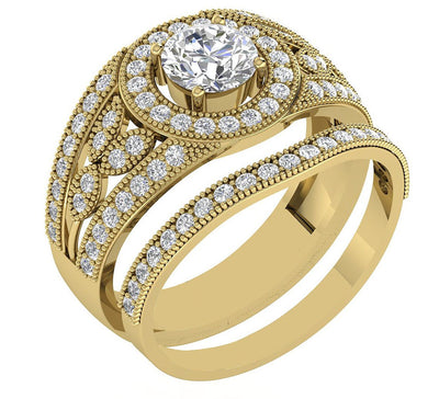 Designer Halo Vintage Solitaire Engagement Ring Round Cut Diamond I1 G 1.75 Ct