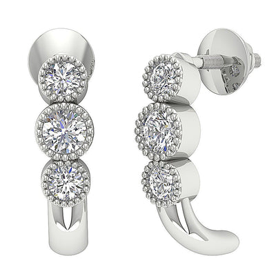 Natural Diamond Fashion Milgrain Engagement Earrings VS1/SI1/I1 G 0.55 Ct 18k/14k White Gold Bezel Set