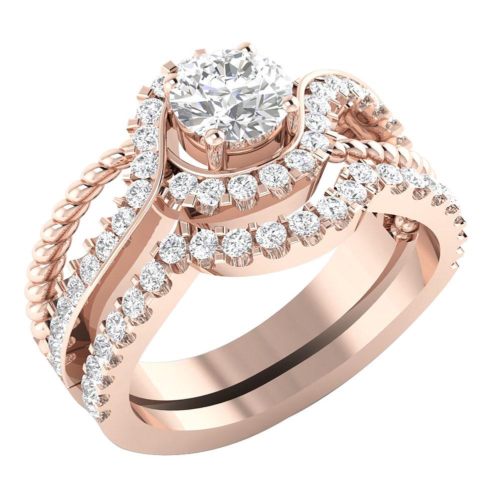 Split Shank Bridal Wedding Ring Set SI1 G 1.75 Carat Natural Diamonds 14K Solid Gold