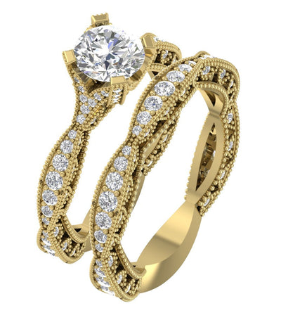 Milgrain Bridal Wedding Ring Sets I1 G 2.50 Carat 14K Gold Natural Diamond Prong Set