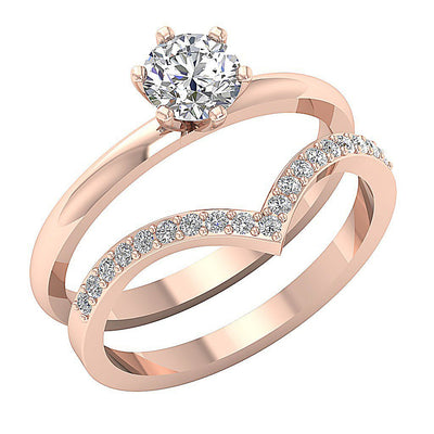 6 Prong Solitaire Engagement Ring With Weddding Band I1 G 1.10 Ct 14K Rose Gold Round Diamond
