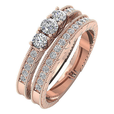 6.55 MM 14K Solid Gold Three Stone Bridal Anniversary Ring Prong Set I1 G 1.15 Ct Round Diamond