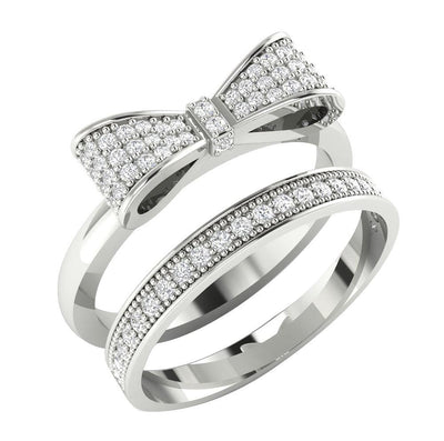 Natural Diamond Bow Bridal Engagement Ring 14k Solid Gold SI1 G 0.45 Ct Prong Set