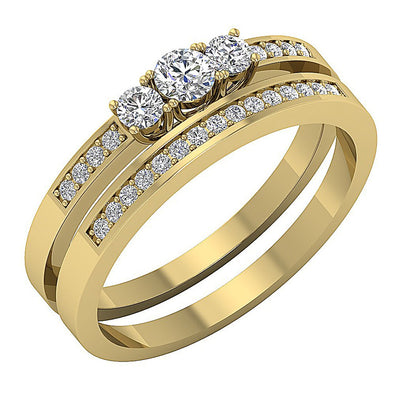 Genuine Diamond 14K Solid Gold Three Stone Bridal Wedding Ring Prong Set I1 G 0.65 Ct 5.95 MM