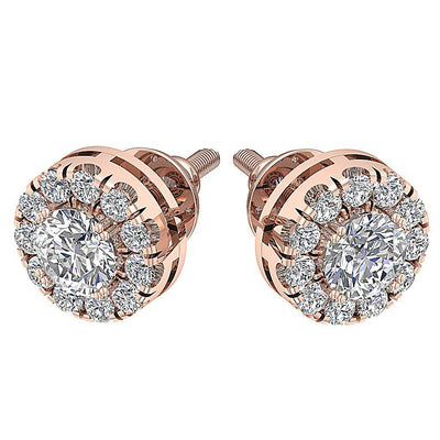 14k Solid Gold Round Diamond SI1/I1 G 1.15 Ct Designer Halo Solitaire Studs Earrings