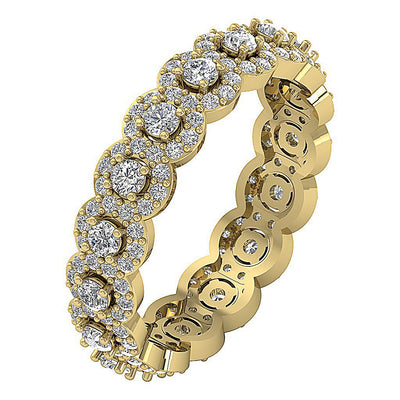 Prong Set 14k White Gold Genuine Diamond I1 G 1.35 Ct Halo Eternity Wedding Ring 5.20 MM