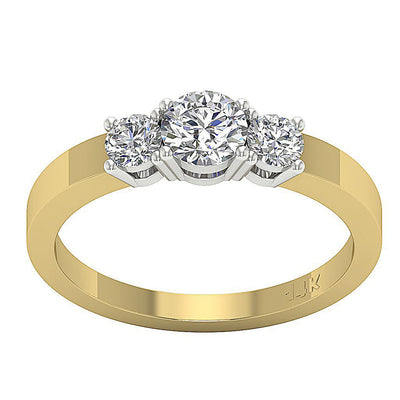 SI1 G 0.90 Ct Genuine Diamond Three Stone Wedding Ring 14K Two Tone Gold Prong Set