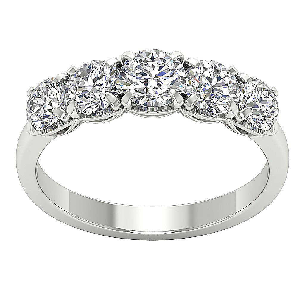 14k White Gold Designer Five Stone Anniversary Ring SI1 G 1.85 Ct Round Diamond Prong Set