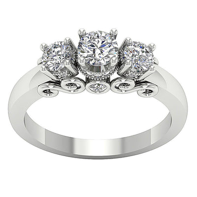 6.00 MM Prong Bezel Set Three Stone Wedding Ring Genuine Diamond SI1 G 1.25 Ct 14K White Gold