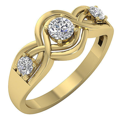 SI1 G 0.55 Carat Three Stone Anniversary Ring Round Diamond 14k Yellow Gold Prong Set